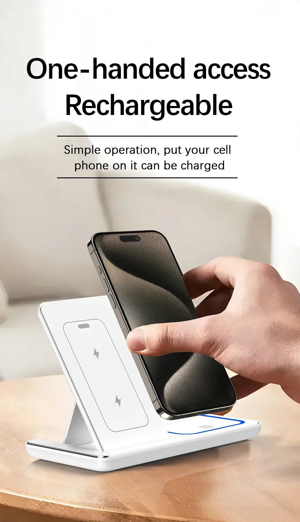 3-in-1 Fast Wireless Charger Stand with LED – Foldable for iPhone & Apple Watch