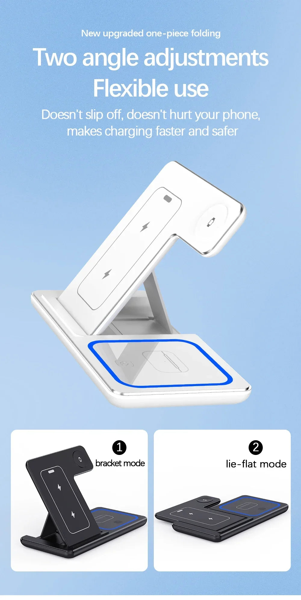 3-in-1 Fast Wireless Charger Stand with LED – Foldable for iPhone & Apple Watch