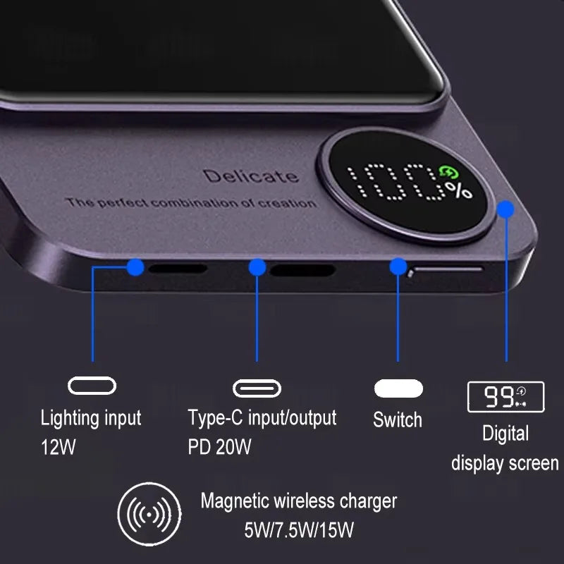 10000mAh Magnetic Magsafe Wireless Power Bank – Fast Charger for iPhone 12-16"